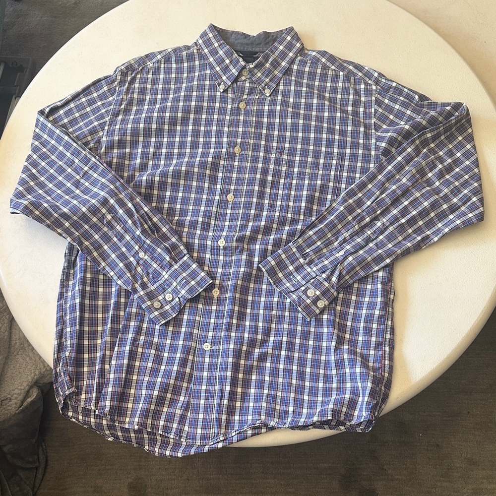 Tommy Hilfiger Blue and White Plaid Shirt